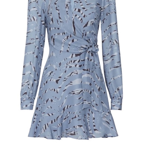 Parker Silk Blend Faux Wrap Blue Zebra Print Dress - Picture 2 of 11